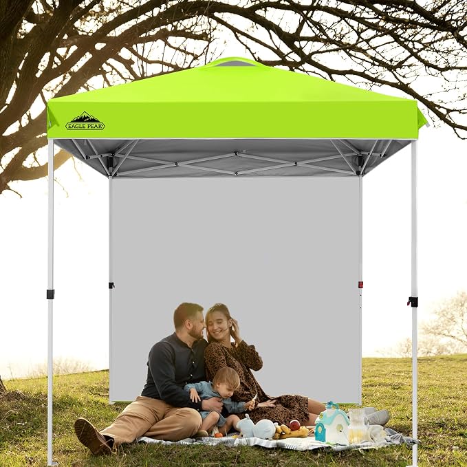 EAGLE PEAK Commercial Canopy 6.6x6.6 Pop Up Canopy Tent with 1 Sidewall, Easy Setup Heavy Duty Instant Event Shelter for Vendors & Markets, Outdoor Sun Shade, Neon Green