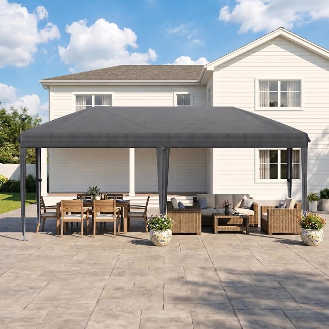 10x20 FT Portable Pop Up Canopy Tent with Sandbags, Adjustable Height Instant Gazebo Without Sidewalls,Waterproof Outdoor Canopy for Camping, Parties, Vendor Events (Grey, 3m × 6m Without sidewalls)