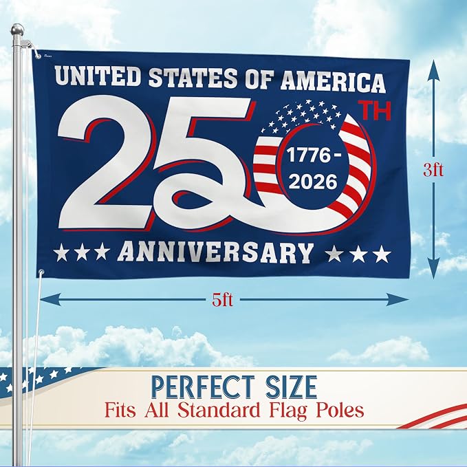 FLAGWIX American 250 Years Anniversary Flag - Polyester Double-sided Yard Flags For Outside Grommet Flag, 3x5 ft - 4th of July Decorations for Home Yard Garden Decor Banner, Gifts For Men Women