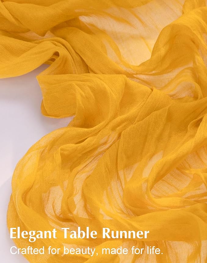 Gold Cheesecloth Table Runner 21x120 Inch Gauze Table Runners Reusable Polyester 10ft Boho Rustic Cheese Cloth Table Runner for Wedding Party Baby Shower Birthday