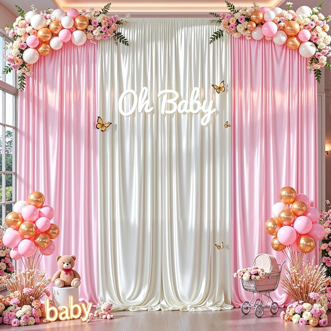 10x10 ft Ivory Glitter Backdrop Curtain for Parties, Wrinkle Free Glitter Photo Backdrop Drapes 2 Panels 5x10FT Shimmer Back Drop Cloth for Wedding Birthday Christmas Photography Background Decor