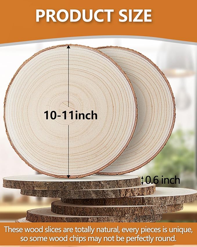Set of (10) 10-11 Inches Large Wood Slices, Wood Centerpieces for Tables, Wood Slices for Centerpieces, Unfinished Wood Rounds for Wedding, Baby Shower, Party, Natural Paulownia Wooden Slabs