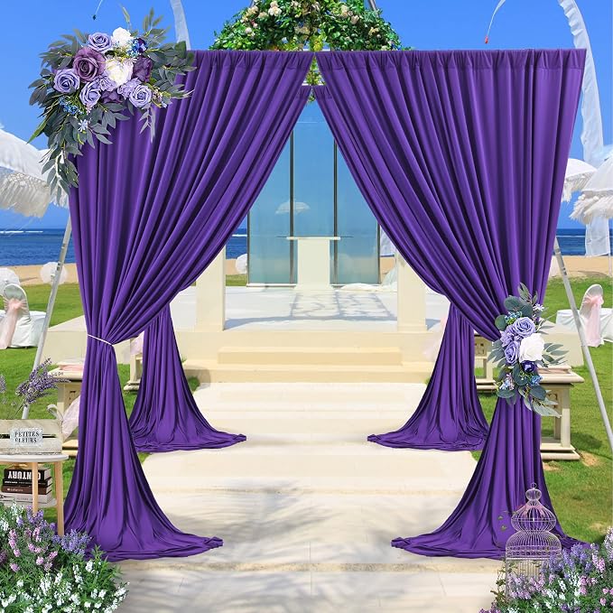 20ft×8ft Wrinkle Free Dark Purple Backdrop Curtain for Mermaid Themed Party, 4 Panels 5×8ft Soft Silky Purple Photo Backdrop Drapes for Birthday Parties Baby Shower Wedding Photography