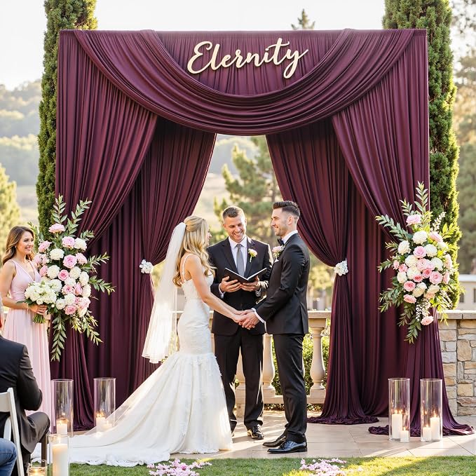 20ftx12ft Wrinkle Free Maroon Backdrop Curtain, 4 Panels 12FT Height Wedding Burgundy Backdrop Drapes, Silky Polyester Back Drop Cloth for Birthday Photography Background Party Backdrop Draping