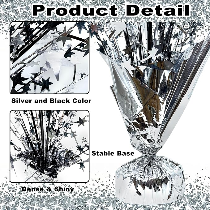 6 Pack Metallic Foil Spray Table Centerpiece Decoration Star Brust Glitter Table Topper Decor for Birthday Graduation Holiday Christmas New Year's Eve Celebration Party Supplies Black Silver