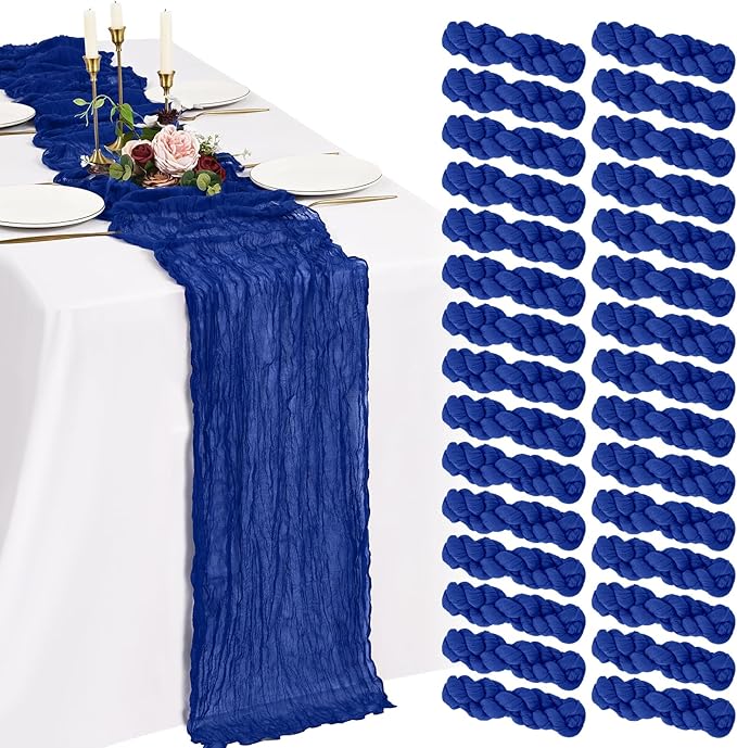 30 Pack Cheesecloth Table Runner 10FT Royal Blue Table Runner Boho Gauze Cheese Cloth Table Runners Long Rustic Sheer Table Decorations for Wedding Party Baby Bridal Shower Birthday Holiday Home