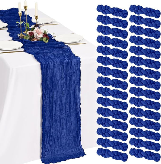 30 Pack Cheesecloth Table Runner 10FT Royal Blue Table Runner Boho Gauze Cheese Cloth Table Runners Long Rustic Sheer Table Decorations for Wedding Party Baby Bridal Shower Birthday Holiday Home