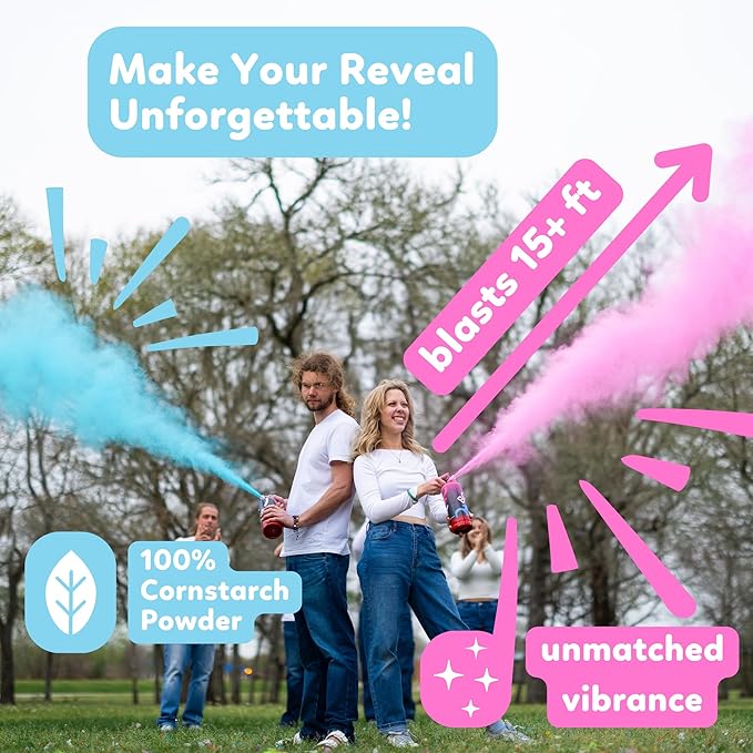 Baby Gender Reveal Fire Extinguisher Smoke Bombs Powder Cannon | 1 Blue & 1 Pink | Fireworks Alternative | Biodegradable | Decorations for Photoshoots, Celebrations, Parties | TUR Party Supplies