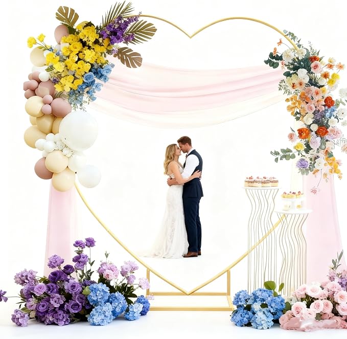 6.6 FT Wedding Arch Backdrop Stand,Gold Metal Heart-Shape Balloon Arch Stand for Wedding,Ceremony,Baby Shower,Birthday Party Decoration (Gold, 6.6 * 6.6FT)