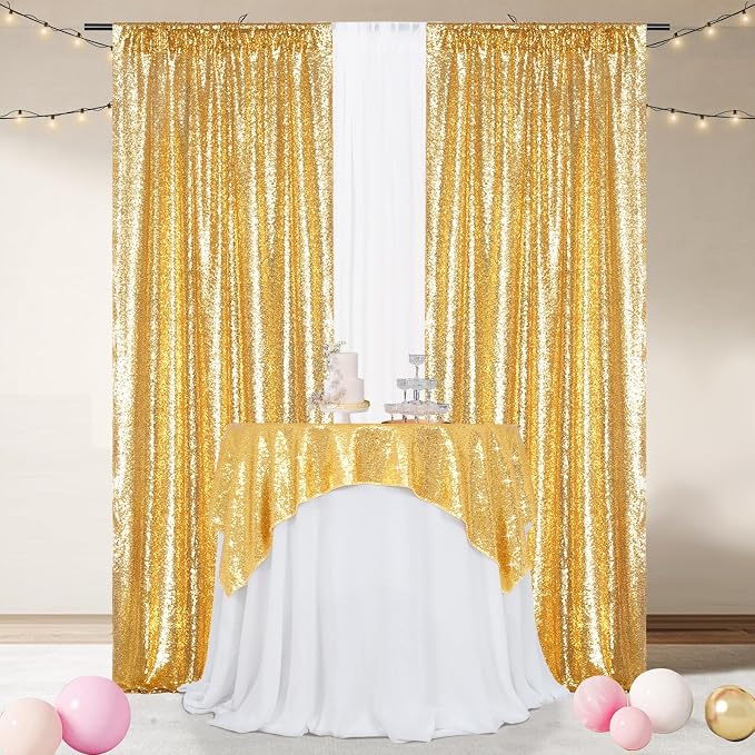Poise3EHome Gold Sequin Tablecloth 50×50 Inch Square Sequin Fabric Table Cover Overlay for Baby Shower Birthday Party Wedding Christmas Holiday Cake Table Decoration