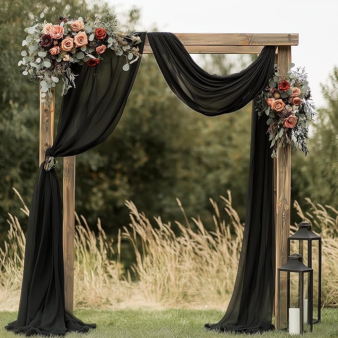 Wedding Arch Draping Fabric 1 Panel 28.7" x 20FT Black Sheer Chiffon Backdrop Drapes for Wedding Ceremony Birthday Party Bridal Shower Outdoor Decoration