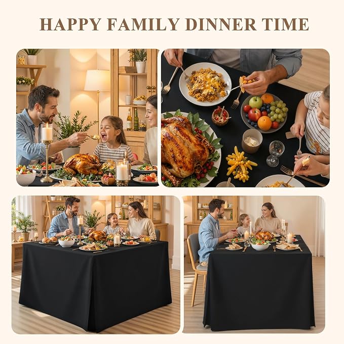 Shillance 4 Pack Black Square Tablecloth for 34x34 Inch Card Table Cover Waterproof Oil-Proof Spill-Proof Polyester Square Fitted Tablecloth for Wedding Parties Display Trade Show