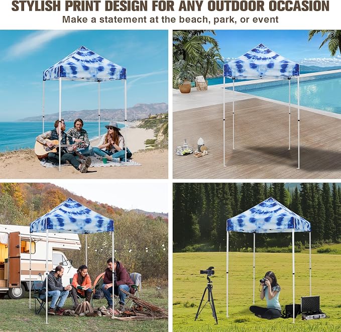 EAGLE PEAK 5x5 Pop Up Canopy Tent Instant Outdoor Canopy Easy Set-up Straight Leg Folding Shelter, Tie Dye Blue
