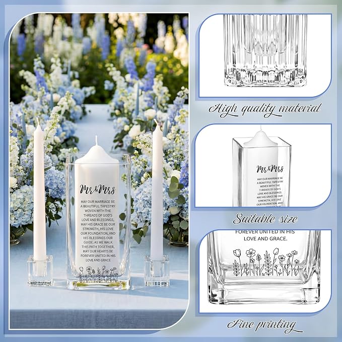 Irenare Unity Candles with Holder for Wedding Ceremony Unity Candle Set Wedding Table Decorations Accessories for Formal Events Church(Glass Dome)
