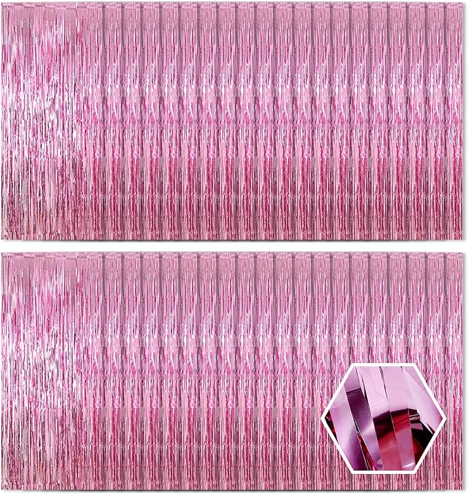 40 Pack Pink Foil Curtain Backdrop Metallic Tinsel Foil Fringe Curtains Photo Booth Props for Birthday Party Decoration Christmas Holiday Halloween New Year Party Supply, Pink