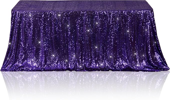 Poise3EHome Purple Sequin Tablecloth 50×72 Inch Rectangle Sparkly Fabric Table Cover Overlay for Halloween Birthday Party Holiday Decoration