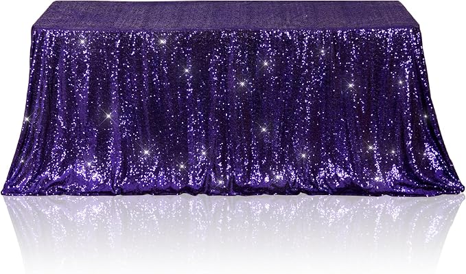 Poise3EHome Purple Sequin Tablecloth 60×102 Inch Rectangle Sparkly Fabric Table Cloth for Birthday Wedding Halloween Party Holiday Decoration