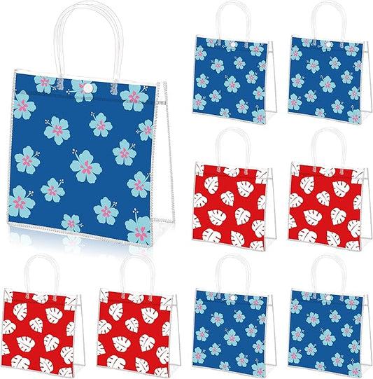 Wood Homing 24PCS Summer Hawaiian Clear PVC Gift Bag with Handle, Cartoon Red Blue Reusable Plastic Party Favor Bags for Kids, Beach Luau Transparent Goodie Bags for Baby Shower Birthday Decoration