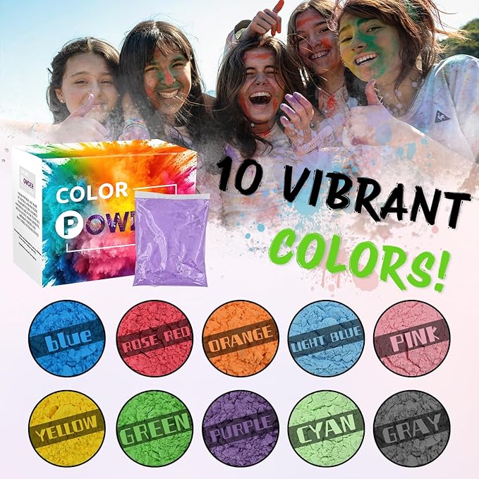 Multicolor Color Powder Packets 100Gram Bags of Color Smoke Bombs individual Packets of 10 Color Powders for Gender Reveals, Fun Runs, Color Wars, Marathon, Rangoli Photoshoot Party & Festival