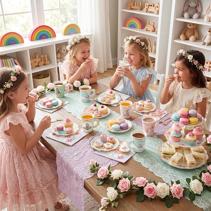 Yungyan 216 Pcs 72 Guest Tea Party Plates and Napkins Sets Floral Tea Party Supplies 6" Paper Plates, 9 oz Cups and Saucers Disposable Tableware Set for Birthday Wedding Bridal Shower Decorations