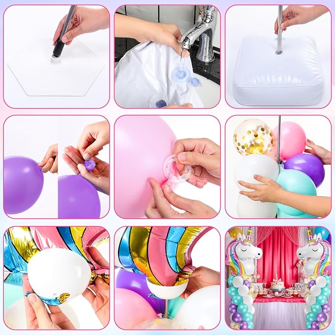 Kasyat 2 Set Unicorn Party Balloon Column Stand Kit with 2 Unicorn Balloons 100 Latex Balloons, Adjustable Balloon Stands Party Supplies for Wedding Baby Shower Birthday