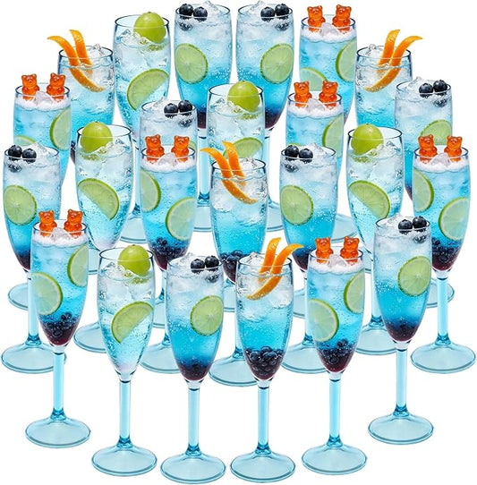 24 Pcs Champagne Flutes 5.4OZ Plastic Champagne Glasses Wine Glasses Plastic Goblets for Parties Mimosa Bar Glasses Stemmed Drinking Cups for Wedding Celebration Christmas Birthday Bride (Clear Blue)