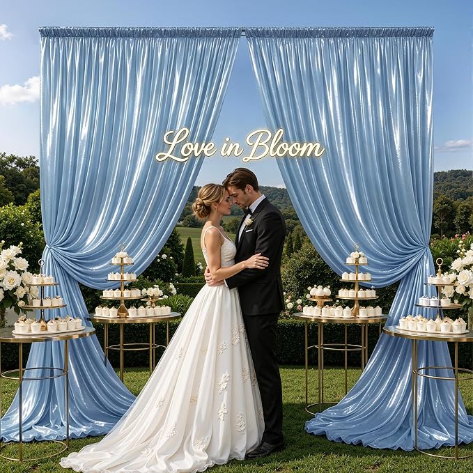 gogoparti 20x10FT Baby Bule Sequin Backdrop Curtain - 4 Panels of 5x10FT Wrinkle-Free Glitter Drapes for Photography, Birthdays, Weddings & Graduations