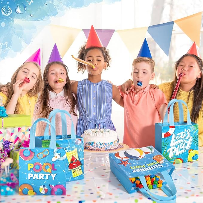 Sweetude 40 Pcs Hello Summer Gift Party Favor Bags with Handle, Non Woven Goodie Bags Birthday Favor for Birthday Baby Shower Packaging Supplies