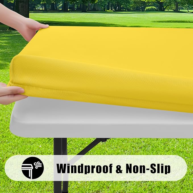 Smiry 4 Pack Rectangle Picnic Table Cloth, Waterproof Elastic Fitted Tablecloths, Washable Polyester Rectangular Patio Table Cover for Camping, Indoor and Outdoor (Yellow, 30"x72")