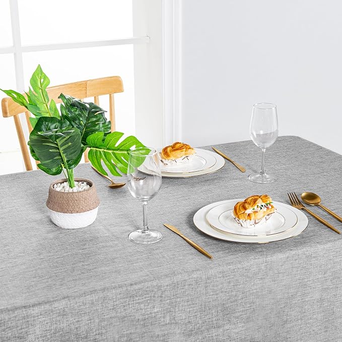 Hiasan Faux Linen Rectangle Tablecloth - Wrinkle and Stain Resistant Washable Table Cloth for Kitchen Dining Room Holiday Table Cover for Dinner, Light Grey, 60 x 84 Inch