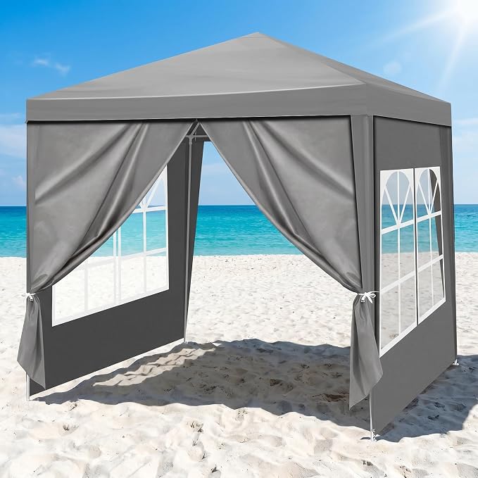 6.5x6.5FT Canopy Tent, Portable Heavy Duty Outdoor Tent with 4 Removable Sidewalls, Waterproof Party, Camping, Picnic & Backyard Shelter, Gray