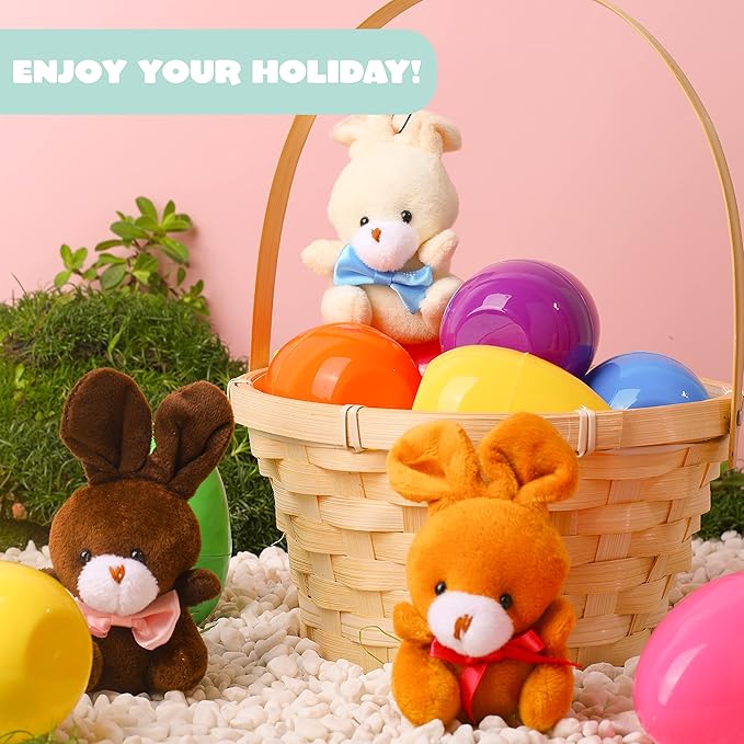 JOYIN 24 Pcs Filled Easter Eggs Plush Toy, Bright Colorful Eggs Prefilled with Variety Plush Bunnies for Kids Toddlers, Easter Basket Stuffers and Party Favors