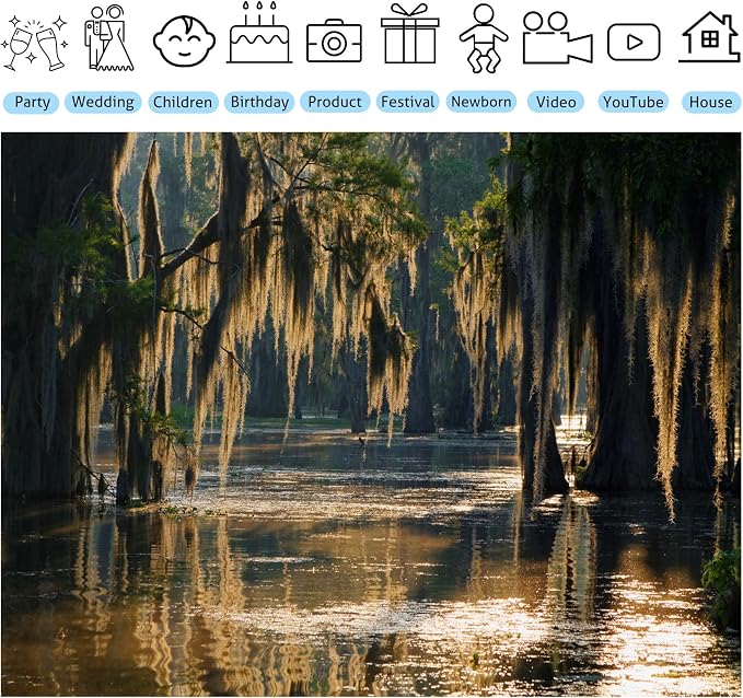 Swamp Landscape Backdrop Bald Cypress Trees and Spanish Moss Rainforest Photography Background Party Photo Booth Props, 20X10FT