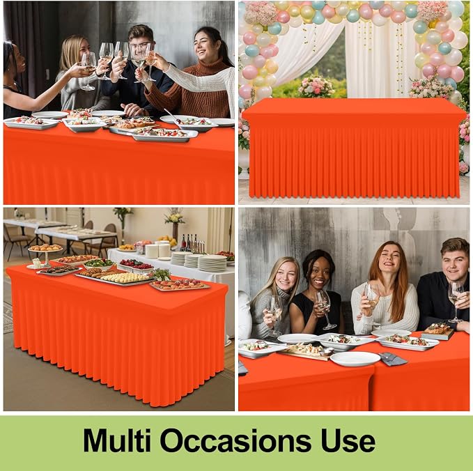 Smiry Spandex Tablecloth, Elastic Fitted Stretch Tablecloth for 6FT Rectangle Tables, Waterproof Washable Table Cover Skirt for Outdoor, Wedding, Banquet & Parties (Orange, 72Lx30Wx30H Inch)