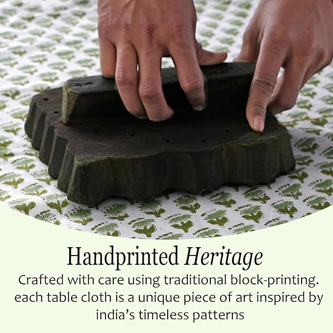 CPC Tablecloth 100% Cotton 60x60 Inch Indian Block Print Square Table Cover, Table Cloth for Weddings, Spring/Summer, Barbeque - Emerald Green