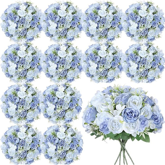 Geosar 16 Bundles Artificial Peonies Flowers Fake Silk Peony Bouquet Faux Peonies Flowers Bulk for Decoration Vase Floral Arrangements Wedding Party Table (Gradient Blue)