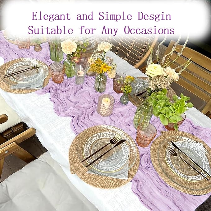 16 Pack Lavender Cheesecloth Table Runner 20 x 120 inch Gauze Table Runners 10 FT Long,Semi Sheer Boho Cheese Cloth Fabric Table Runner Bulk for Wedding,Party,Baby Shower,Bridal Shower Decoration