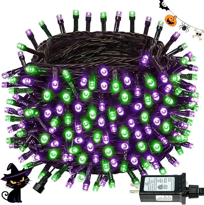 Purple & Green Halloween Lights, 95ft 240Led 13 Modes String Lights Plug in, Twinkle Light with Timer Indoor/Outdoor for Tree Party Halloween Decorations