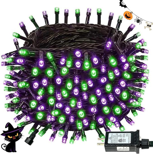 Purple & Green Halloween Lights, 95ft 240Led 13 Modes String Lights Plug in, Twinkle Light with Timer Indoor/Outdoor for Tree Party Halloween Decorations