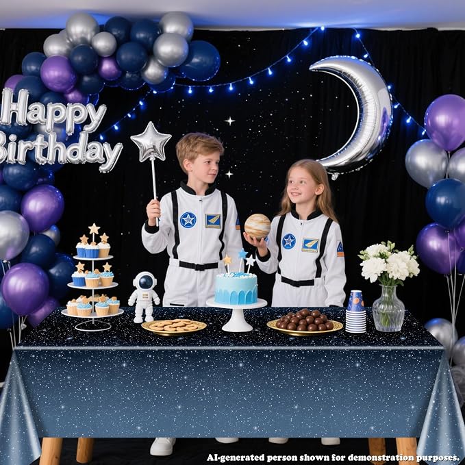 4 Pcs Space Tablecloths, 51 x 86’’Galaxy Explore Theme Plastic Table Cloth Disposable Use for Kids Outer Space Stars Theme Birthday Decorations
