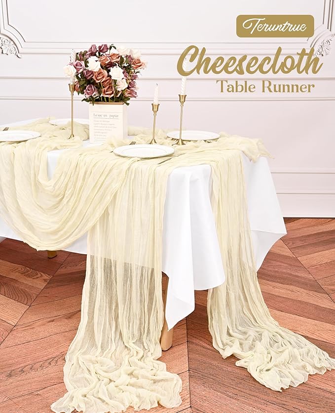 20 Pack Ivory Table Runner 10FT Long Cheesecloth Table Runner Cheese Cloth Gauze for Wedding Party Birthday Decoration-Ivory