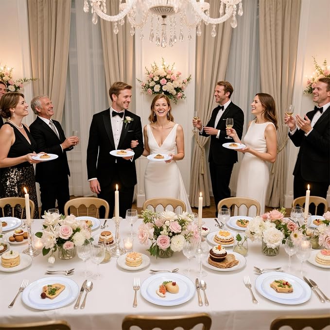 175 Mr and Mrs Silver Wedding Plastic Plates and Napkins Set,Bridal Shower Plates Set for 25 Guests Include 25Dinner Platos,25Dessert Platos,25Cups,25Napkins,25Gold Cutlery for Engagement Party Decor