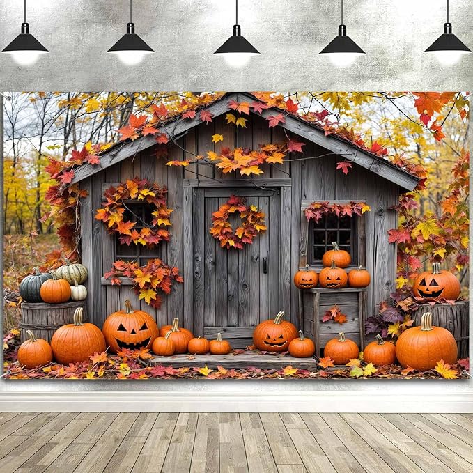 12 x 10 ft Fall Photography Backdrop Autumn Harvest Pumpkin Barn Farm Photography Backdrops Door Party Decorations Fall Festival Birthday Banner Photo Studio Props