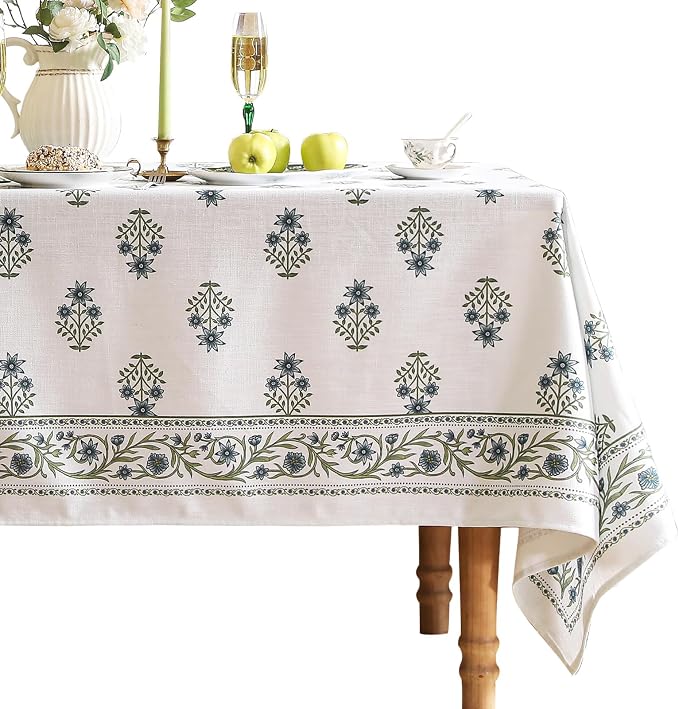 ISAENNE Designer French Linen Rectangular Tablecloth,87"x55"-Mosella F | Vintage Elegant Table Cloth Rectangle Table,Floral Pattern,Durable,Heavyweight,Dining,Kitchen,Tea Party,Thanksgiving