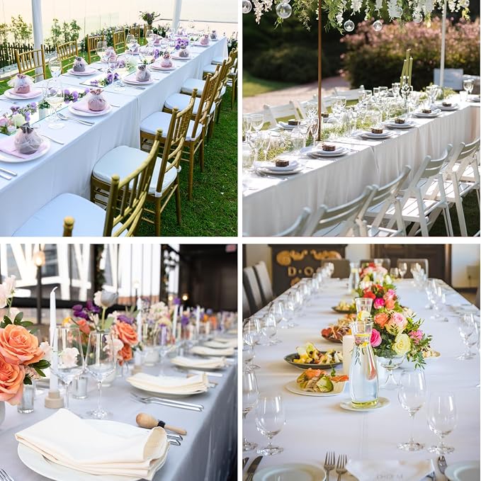 Rectangular Tablecloth 90x156 Inch 2 Pack White Table Cloths for 8ft Stain Resistant Decorative Washable Polyester Rectangle Tablecloths for Dining Table Banquets Buffet Parties and Wedding