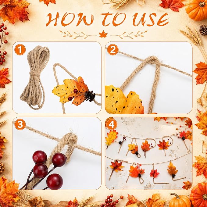 Norme 2 Pcs Happy Fall Party Decorations Happy Fall Maple Leaves Banner with Hemp Rope Metal 3D Wrought Iron Autumn Garland Rustic Thanksgiving Hanging Sign for Home Porch Fireplace Decor Supplies