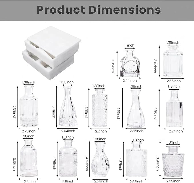 Mini Bud Vases Centerpieces for Tables,Clear Bud Vases for Flowers,Small Flower Vases Suitable for Birthday Party,Anniversary,Wedding Reception,Baby Shower (Clear, 12PCS)