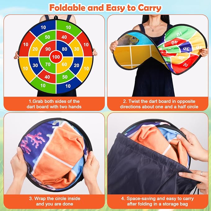 2-in-1 Outdoor Giant Tic Tac Toe Bean Bag Toss Games, Tic Tac Toe Ball Toss Game and Dart Board Games with Sticky Balls for Kids Adults Large Lawn Carnival Yard Birthday Family Outside Party Games