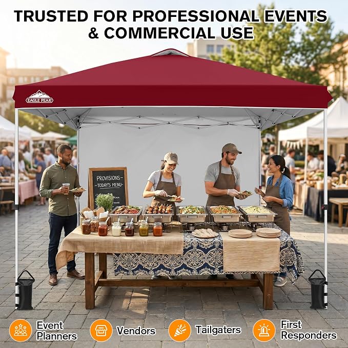 EAGLE PEAK Commercial Canopy 10x10 Pop Up Canopy Tent with 1 Sidewall, Easy Setup Heavy Duty Instant Event Shelter for Vendors & Markets, Outdoor Sun Shade, Burgundy
