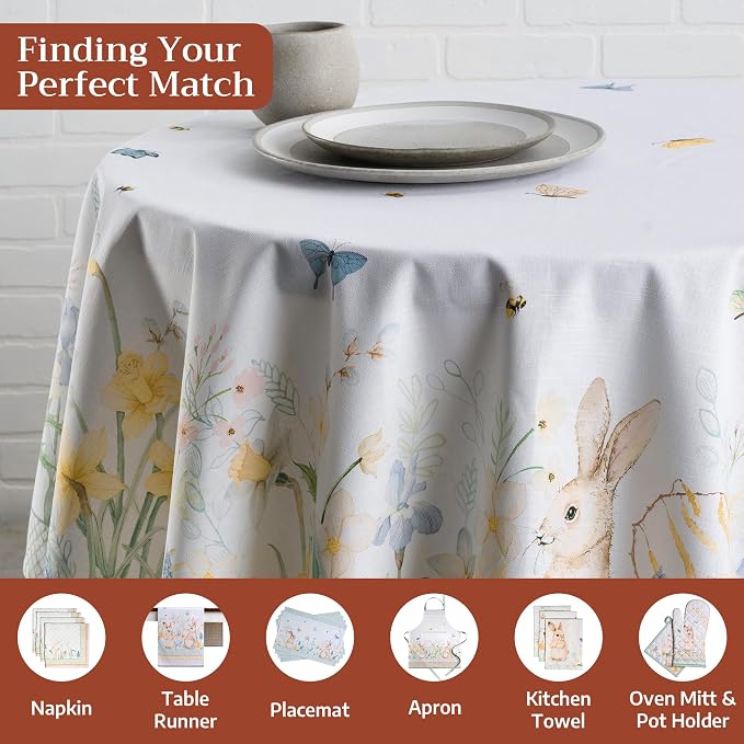 Maison d' Hermine Table Cloth Round Table 100% Cotton 63 Round Inches Tablecloth Reusable Decorative for Dining Kitchen Room Farmhouse Party Home Hotel Restaurant Spring Summer - Easter Dew